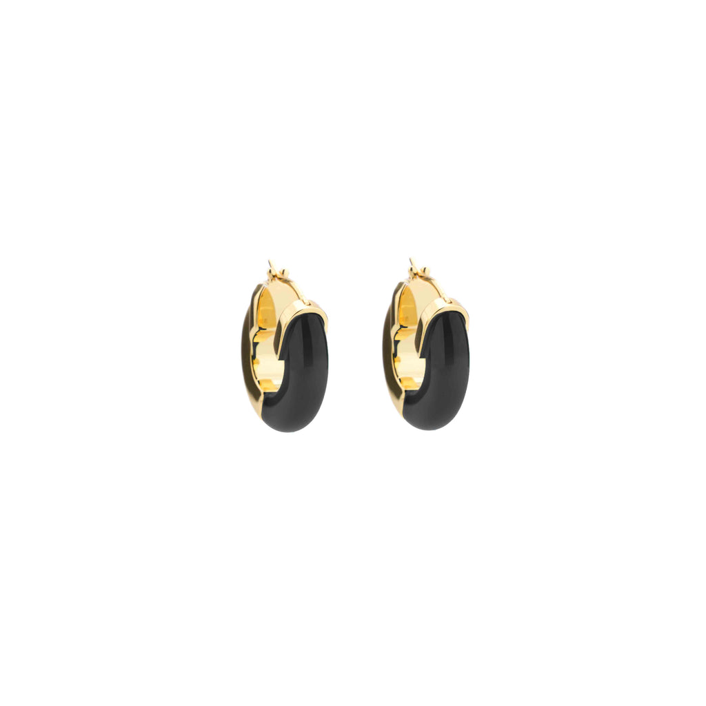 These sleek earrings, featuring polished black agate 