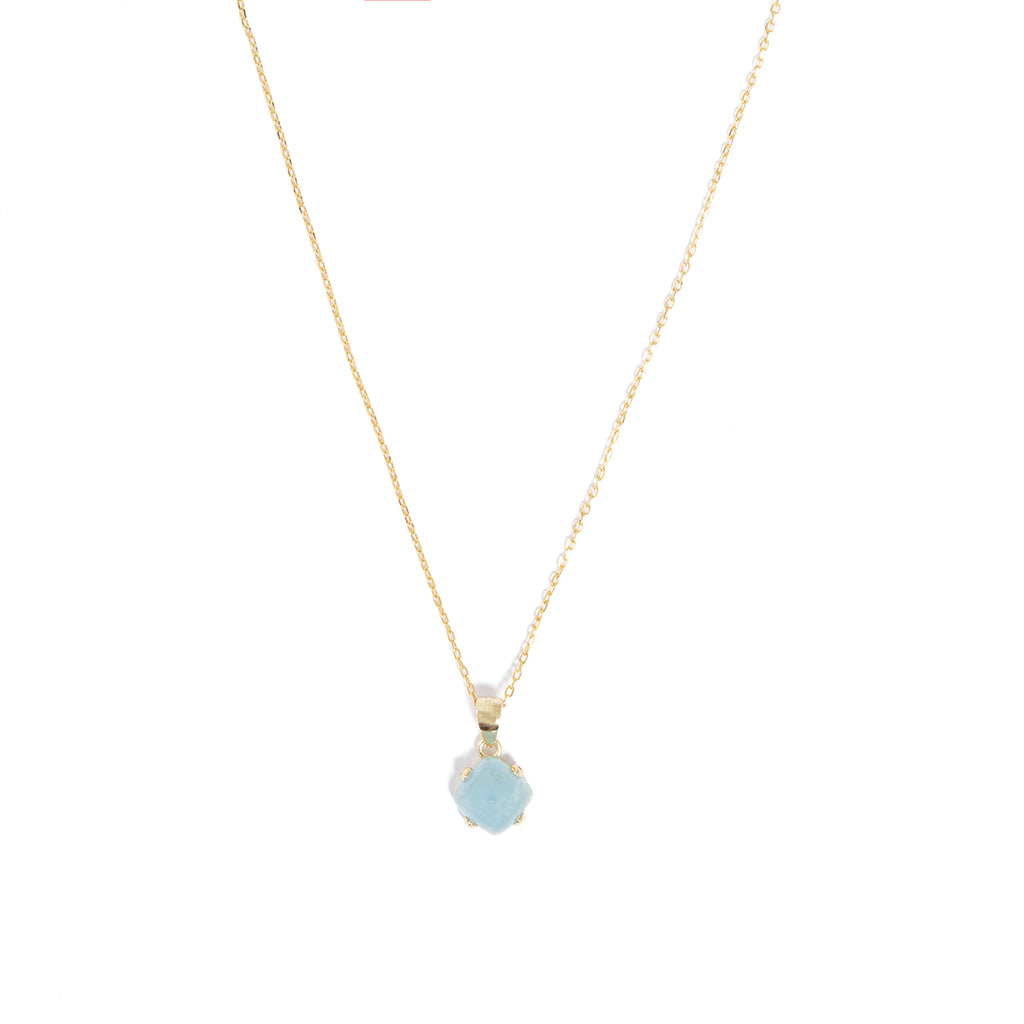 Gold plated sterling silver necklace made with a natural aquamarine gemstone