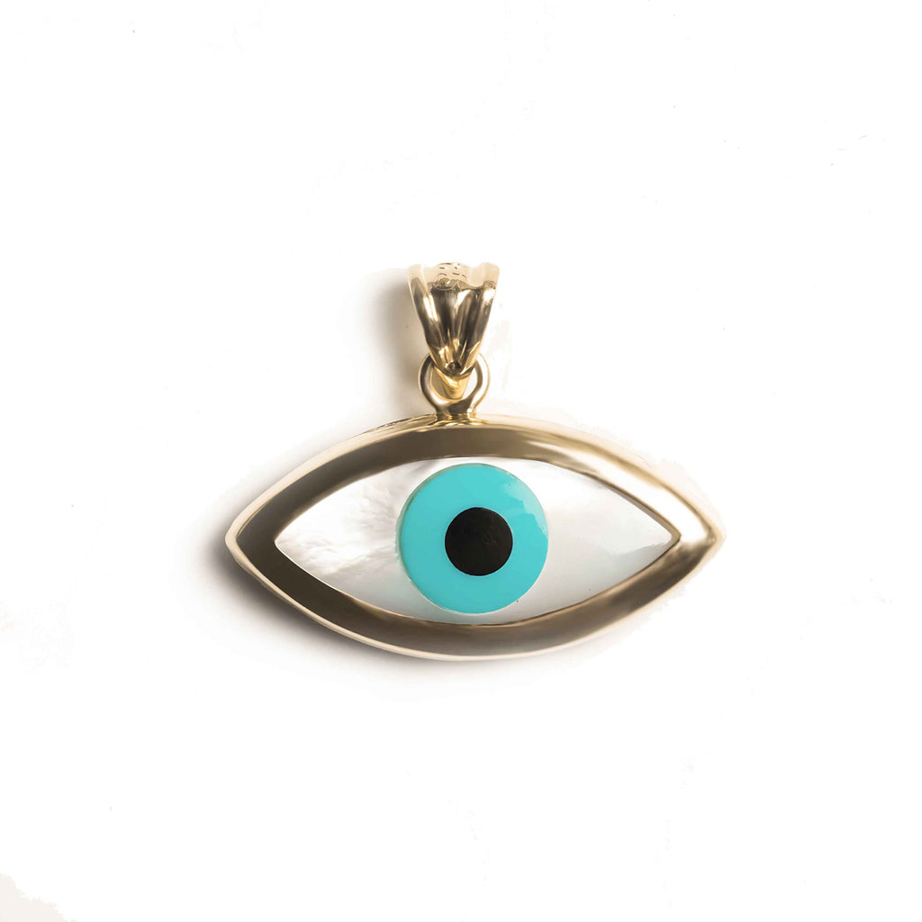 Close up of the 14kt Evil Eye Pendant 