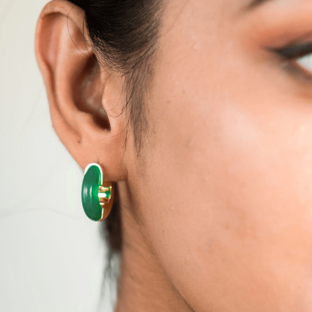 Green Agate Hoops – Stoned Jewelry 2.25 CT green agate 18KGP hoop earrings display picture 1